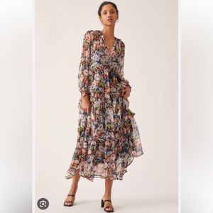 Anthropologie Marais chiffon maxi dress in floral print